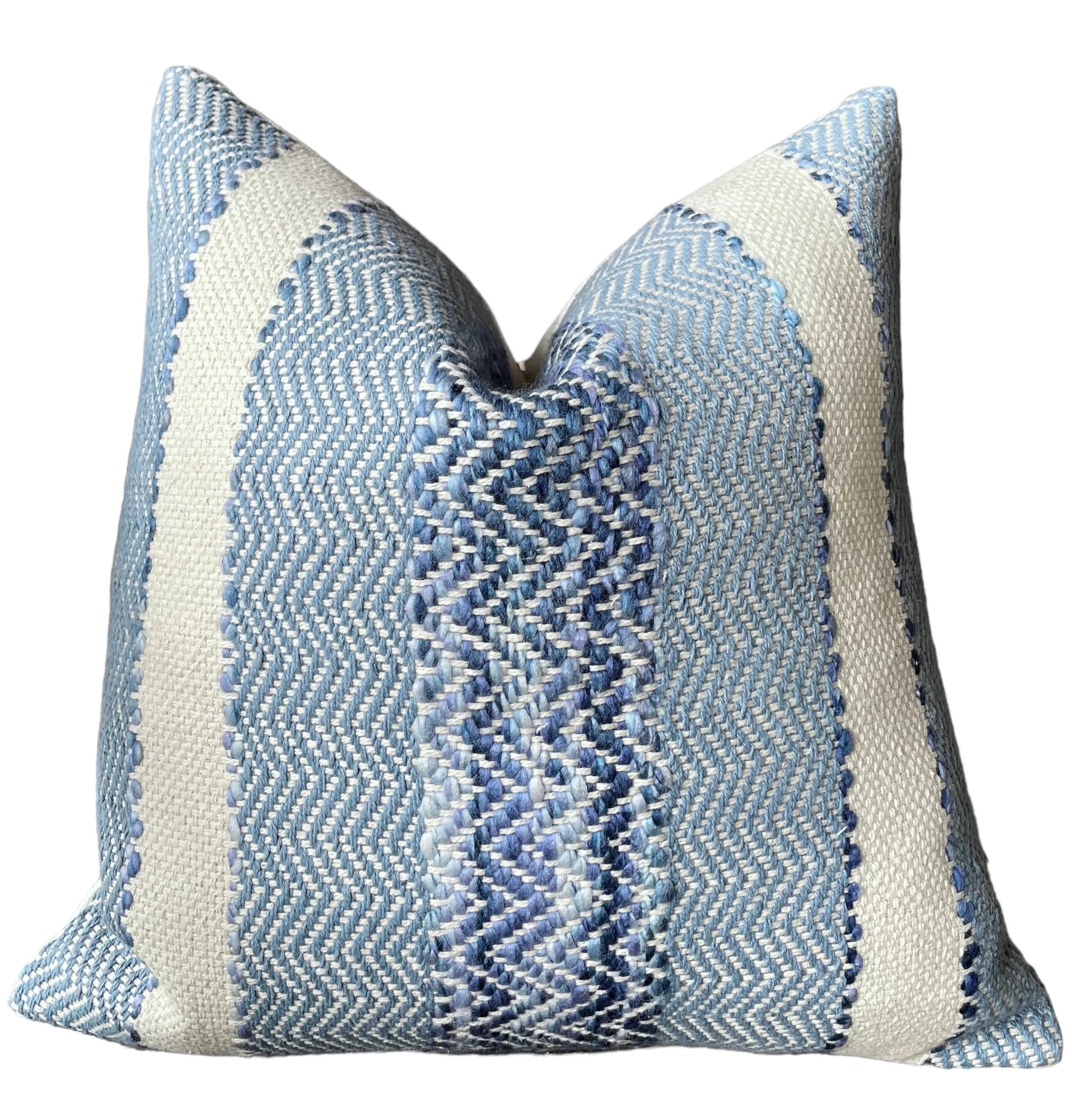 Woven Blue & Cream Boho Striped Pillow Cover