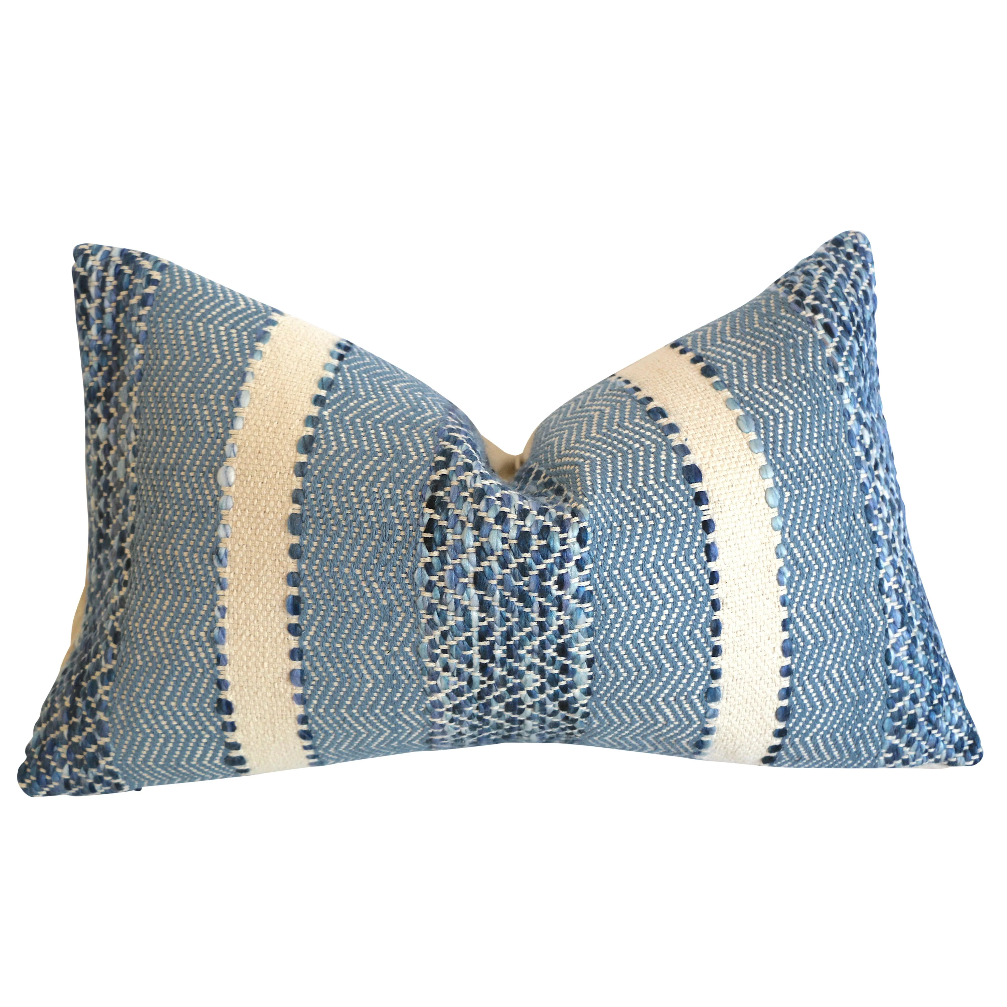 Woven Blue & Cream Boho Striped Pillow Cover