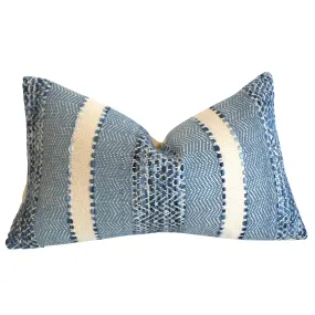 Woven Blue & Cream Boho Striped Pillow Cover