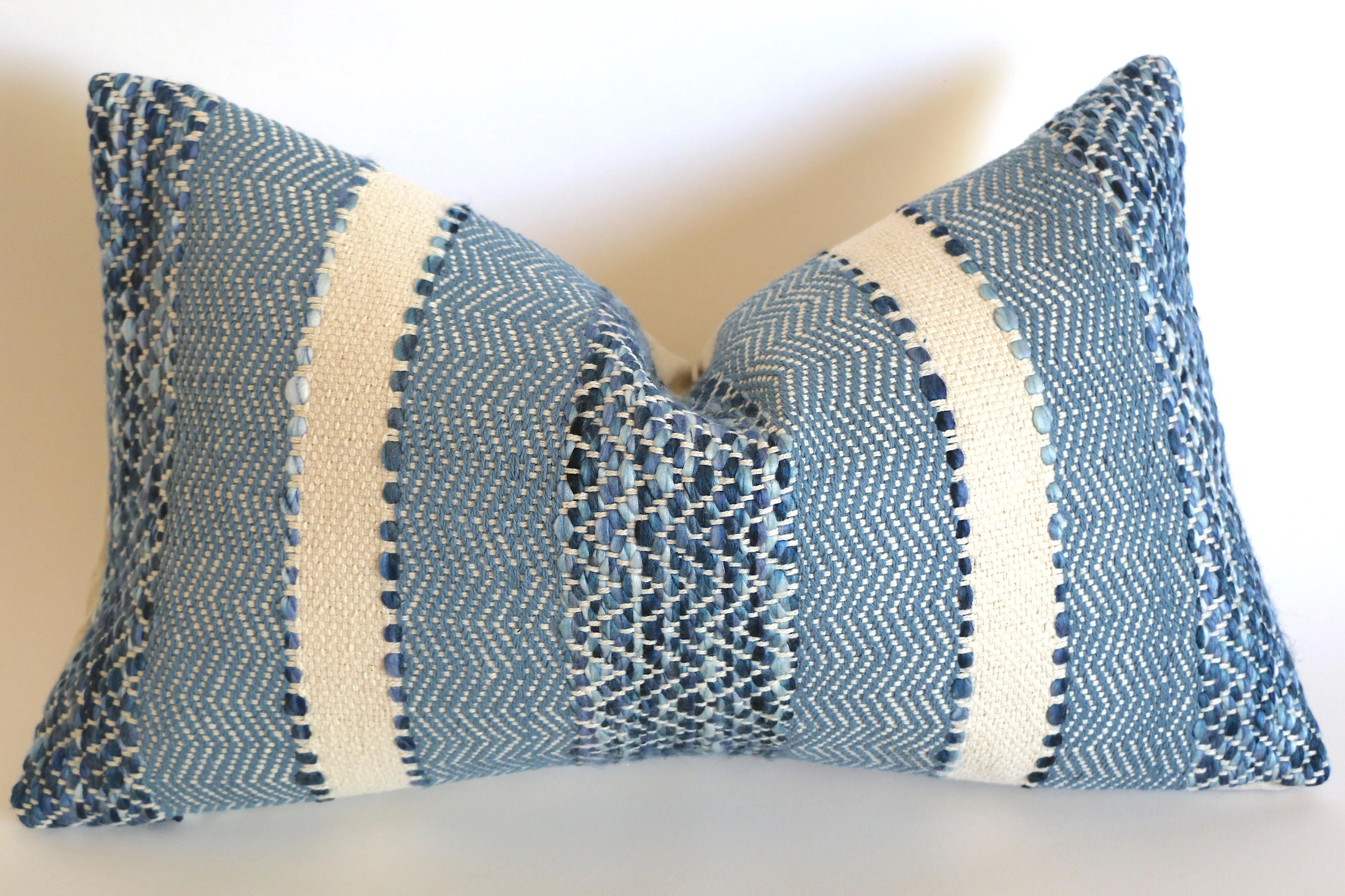 Woven Blue & Cream Boho Striped Pillow Cover