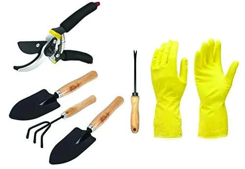 Your Brand Gardening Combos Tool kit - Hand Cultivator, Small Trowel, Garden Fork, Hand Weeder Straight and Garden Shears Sharp Cutter Pruners Scissor with Gardening Reusable Gloves